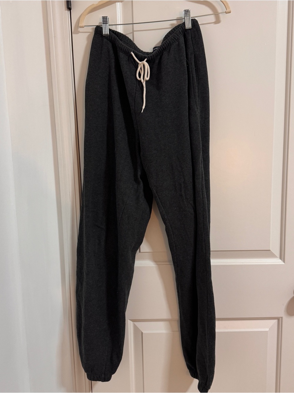 Brandy Melville Dark Grey Jogger Sweatpants with Cream Drawstring